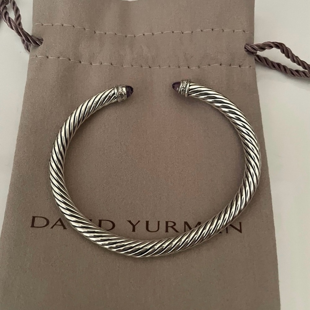 David Yurman 5mm  classic Cable bracelet with Amethyst and Diamonds